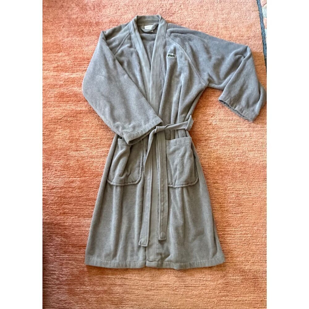 Lacoste Gray Terry Cloth Robe 100% Cotton Unisex Cozy Bathrobe XL